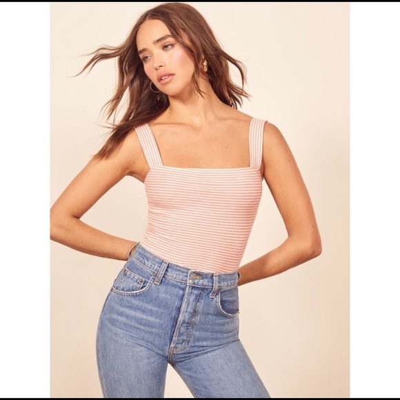 REFORMATION JEANS CANYON TANKTOP PINK STRIPE SIZE MEDIUM - Picture 1 of 6